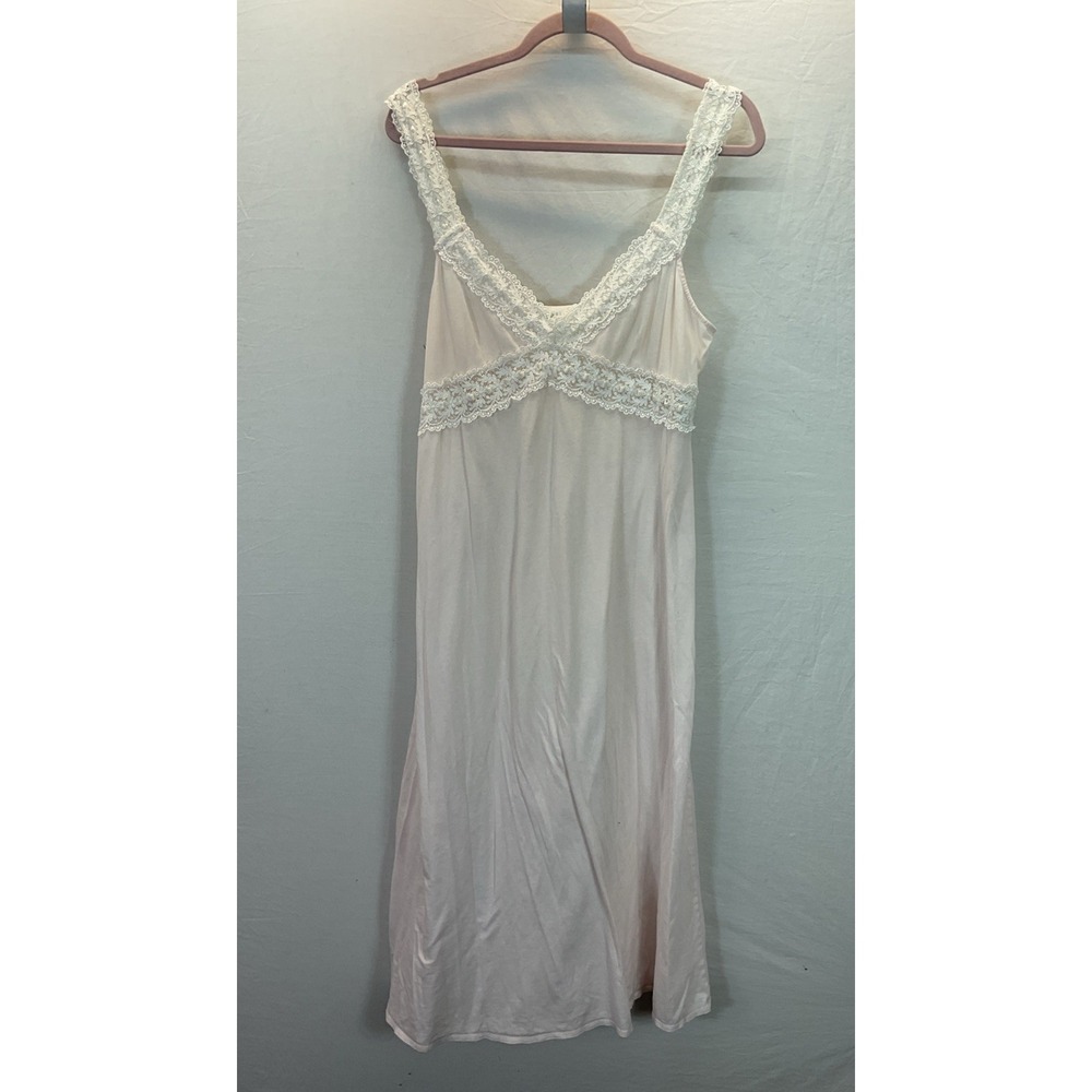 Eileen West Cotton Nightgown Sz M Pink Floral Lace Trim Button Tank Prairie